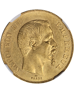 1855 A France Gold 50 Francs NGC AU58