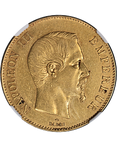 1858 A France Gold 100 Francs NGC AU Details Cleaned