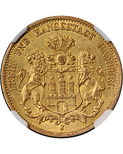 1878 J Germany Gold 20 Mark Hamburg NGC AU58
