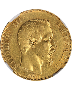 1857 A France Gold 50 Franc NGC AU Details Cleaned