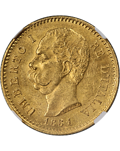 1881 R Italy Gold 20 Lire Umberto I NGC MS62