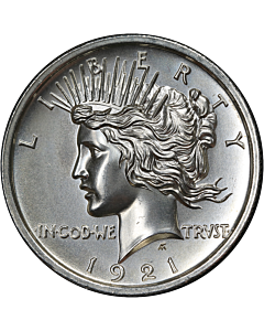 1 Ounce Silver Round - 1921 Peace Dollar Ultra High Relief 30mm